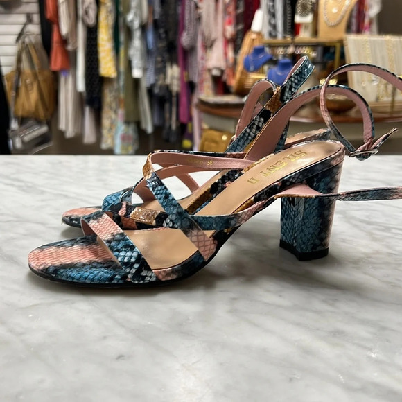 Anthropologie | Silent D Pink Blue Snake Print Ankle Wrap Georgi Sandal Size 8 - Picture 7 of 12
